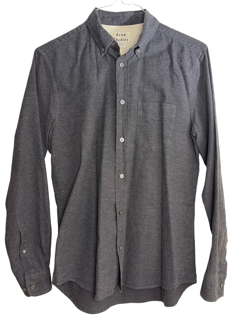 Acne Men's Dark Gray Flannel Button-Up Shirt